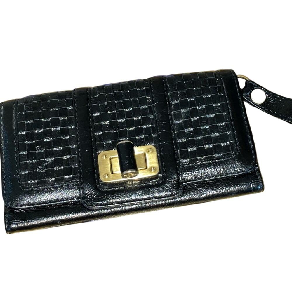 Elliott Lucca Patent leather wallet minimalist dark academia old money chic NWOT